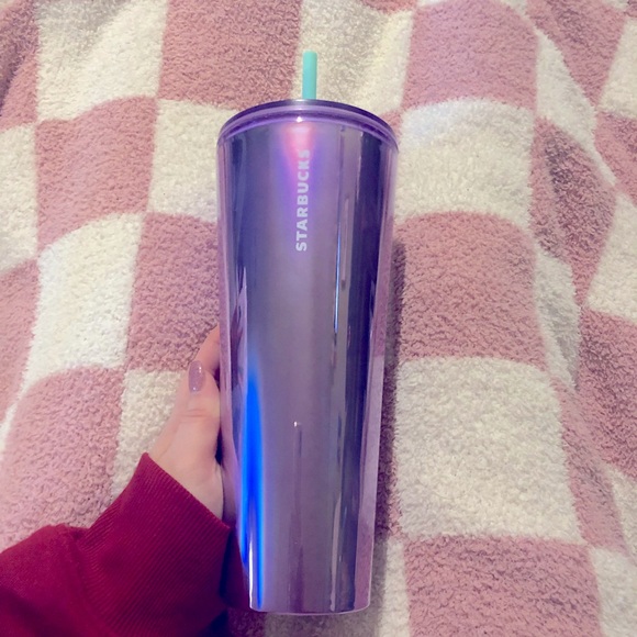 Starbucks Other - Starbucks Chrome Purple Tumbler with Mint Straw